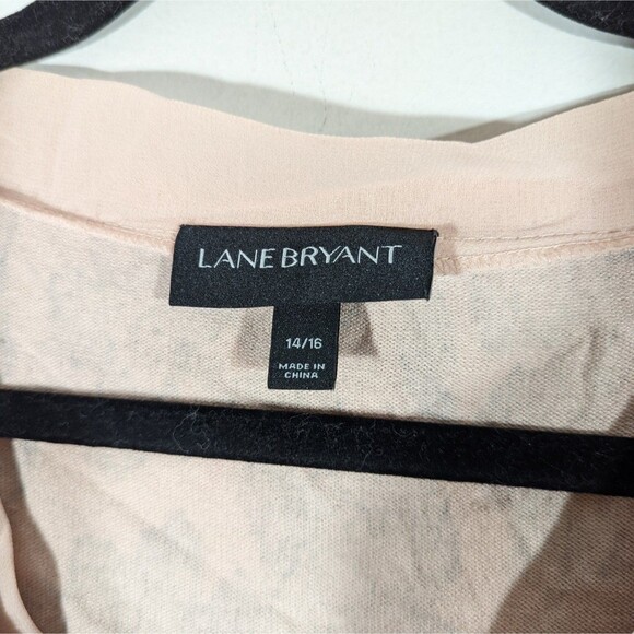 Lane Bryant Top Women Plus 14/16 Pink Floral Black Lace Knit V-Neck Tunic - Picture 5 of 7